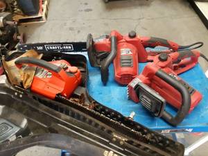 lot 205 image: Lot of (3) Chainsaws for Parts or Repair - Gas Homelite and (2) Craftsman Electric - NO SHIPPING