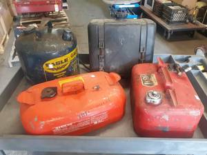 lot 235 image: Lot of (4) Fuel Tanks - 2 Boat (Steel) , Kerosene (Steel)  and Plastic Lawn Tractor Tank - NO SHIPPING