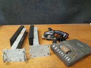 lot 281 image: Craftsman Cordless Saw w Batteries and Charger (Works) and (2) Boat trailer side guides for boat - NO SHIPPING