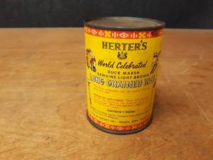 lot 602 image: Original Unopened Can of HERTERS Waseca MN Duck Marsh Genuine Light Brown Long Grained Rice - 1LB Can - SHIPPING AVAILABLE