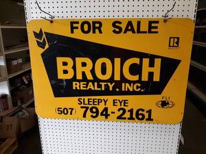 lot 612 image: Metal Sleepy Eye MN Realtor Sign Broich Realty, Inc. - Measures about 36 x 24 - NO SHIPPING