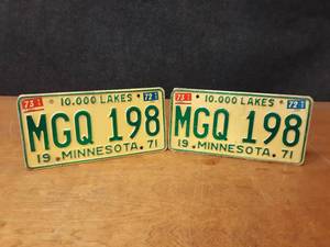lot 635 image: 1971 Minnesota License Plates - Matched Set  - SHIPPING AVAILABLE