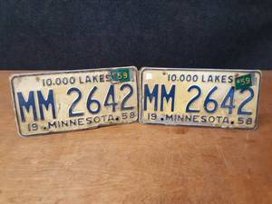 lot 645 image: 1958 Minnesota License Plates - Matched Set  - SHIPPING AVAILABLE