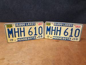 lot 646 image: 1968 Minnesota License Plates - Matched Set  - SHIPPING AVAILABLE