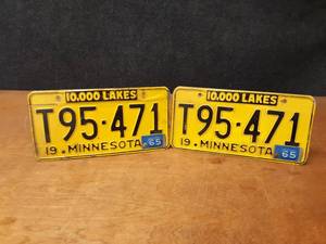 lot 654 image: 1965 Minnesota License Plates - Matched Set  - SHIPPING AVAILABLE