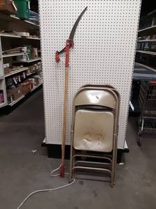 lot 691 image: Tree Pruner and (3) Metal Folding Chairs - NO SHIPPING