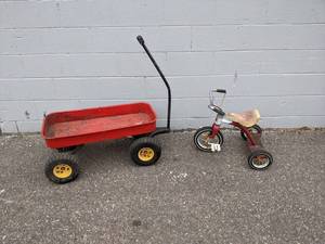 lot 75 image: Red Wagon and AMF Junior Tricycle - NO SHIPPING