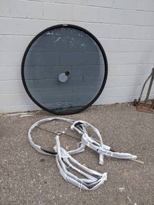lot 93 image: NEW Glass Top Patio Table - About 53 Diameter - Includes all Legs - NO SHIPPING