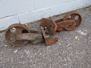 lot 97 image: Pair of Antique Warehouse Cart Cast Iron Wheels  Castors - About 8 Diameter each - NO SHIPPING