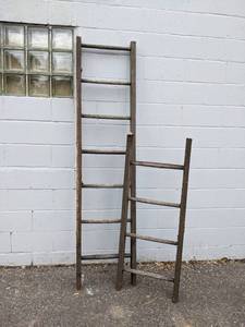 lot 100 image: Pair of Vintage Wood Ladders - 7 x 20 and 53 x 20 - NO SHIPPING