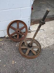 lot 106 image: Pair of Vintage Cast Iron Pulleys - About 18 and 17 Diameters - NO SHIPPING