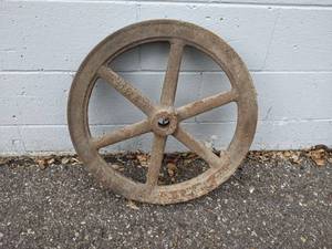 lot 107 image: Vintage Cast Iron Pulley - About 22 Diameter - NO SHIPPING