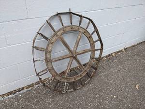 lot 109 image: Antique Cast Iron and Steel Windrower Wheel - About 34 Diameter - NO SHIPPING