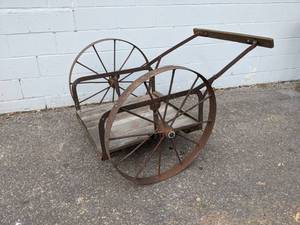 lot 19 image: Antique Milk Cart  Wagon - Wheels are about 30 Diameter - NO SHIPPING