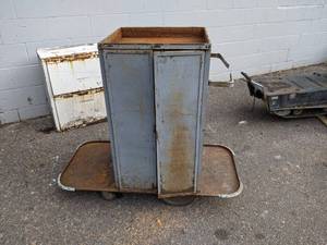 lot 130 image: Vintage Rolling Work  Cleaning Cart - Measures about 42 Tall x 20 Deep x 48 Wide - NO SHIPPING