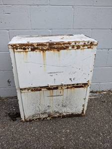 lot 131 image: Vintage Steel 2-Door Cabinet - Measures about 28 x 24 x 12 - NO SHIPPING