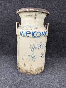 lot 144 image: Milk Can w Lid - Stands about 20 Tall - NO SHIPPING