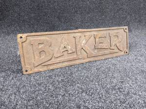 lot 170 image: Antique Cast Iron BAKER Nameplate - Measures about 15 x 4-14 - SHIPPING AVAILABLE