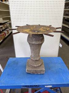 lot 169 image: Outdoor  Garden Planter Base - Concrete Pedestal and Steel Top - NO SHIPPING