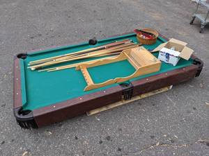 lot 190 image: Wood Pool Table - 7 x 46  Balls, Cues, Rack  - NO SHIPPING