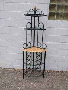 lot 191 image: Corner ShelfRack - Steel Frame and Wood Shelf - Measures about 75 tall x 18 deep - NO SHIPPING