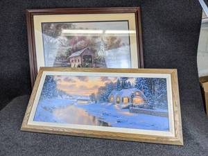 lot 204 image: Lot of (2) Pictures - Larger measures about 36 x 30, smaller measures about 36 x 17 - NO SHIPPING