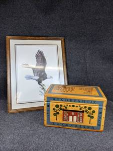 lot 206 image: Eagle Print and Wood Box - Print measures 24-14 x 30-14 - NO SHIPPING