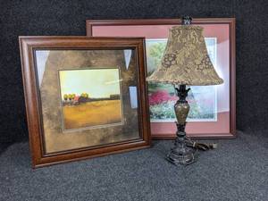 lot 209 image: Farm Print, Garden Print, and Table Lamp - Square Picture Measures 22 x 22 - NO SHIPPING
