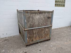 lot 219 image: 48 x 48 x 54 Steel and Wood Container w Forklift Pockets - Great for scrap metal - NO SHIPPING