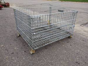 lot 222 image: Steel Wire Basket w Forklift Pockets - Measures about 48 long x 40 wide x 30 tall  - NO SHIPPING