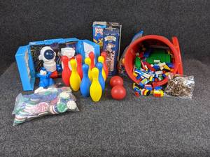 lot 241 image: Lot of Toys - LEGO, TYCO, Jenga, Space Toy, Bowling, and More - NO SHIPPING