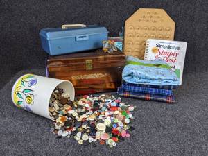 lot 257 image: Lot of Sewing Supplies, Notions, Fabric and BUTTONS, BUTTONS, BUTTONS - SHIPPING AVAILABLE