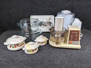 lot 613 image: Kitchen Crockery with Ice Cream Maker and Food Processor - Both Tested & Working - NO SHIPPING