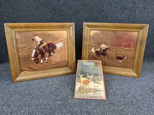 lot 631 image: Framed Copper Cowboy Images (Measure about 15-12 x 12-12) And Promotional Mirror - NO SHIPPING