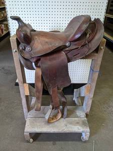lot 675 image: Leather Saddle - Seat Measures 16-12 long x 14 wide - NO SHIPPING