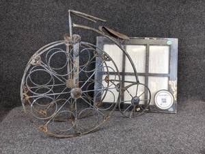 lot 676 image: Bicycle Shaped Wine Rack and Picture Frame - NO SHIPPING