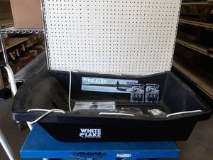 lot 11 image: NEW - White Lake - PIKE SLED w Cover and Stainless Steel Strip Set  2 Pair of Ice Cleats (Size 5-9 and 9-12)  - NO SHIPPING