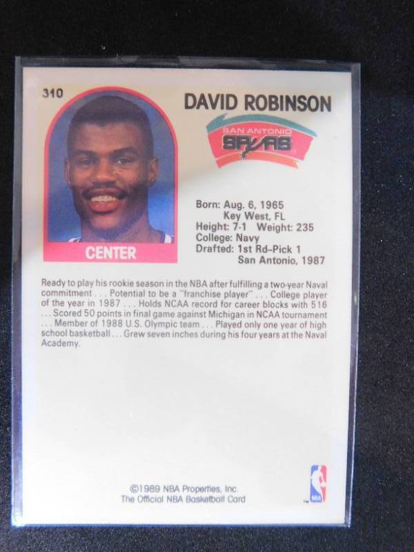 lot 20 image: 1989 Hoops David Robinson Rookie Card #310