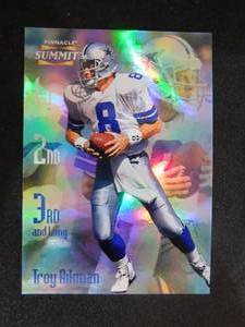 lot 43 image: 1996 Pinnacle Summit 3rd And Long Troy Aikman #16 Serial #14142000