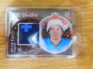 lot 55 image: 2020 Donruss Rookie Sweaters Justin Herbert #SW-JH Rookie Card