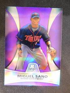 lot 108 image: 2010 Bowman Platinum Purple Refractor Miguel Sano Rookie Card #PP28