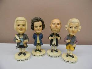 lot 46 image: GREAT SET OF 4 - H.A.S.I. GL 2004 - BACH - MOZART - BEETHOVEN - BRAHMS - BOBBLEHEADS - HANDPAINTED - APPROX 7 - SEE PICTURES