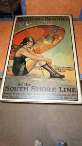 lot 24 image: Framed The Dunes Beaches By The South Shore Line Poster--36 Tall  x  24 14 Wide
