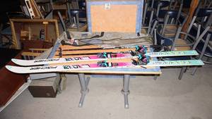 lot 45 image: A Pair Of Fischer Trape Zoid Down Hill Skies W Sport Graphic Canvas Carrying Case W Allsop Ski Poles