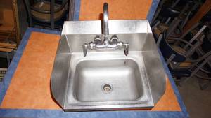 lot 47 image: Small Commercial Stainless Steel Sink W Faucets