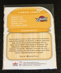 lot 1 image: 2003-04 Fleer Ultra Gold Medallion LeBron James Rookie Card