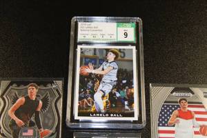 lot 4 image: 2018 Leaf National Convention LaMelo Ball Pre Rookie Card CSG 9 w 3 Card Bonus