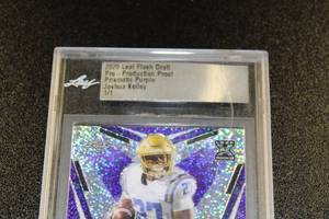 lot 34 image: 2020 Leaf Flash Pre Production Proof Prismatic Purple Joshua Kelley 11