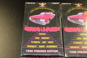 lot 53 image: 1992 Muscle Cars Premier Edition Unopened Wax Box Lot  4 Boxes