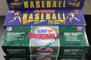 lot 56 image: 1991 & 1992 Fleer Baseball Factory Sealed Complete Set Lot  7 Sets